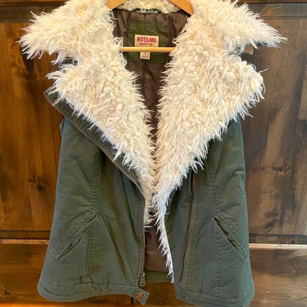 Fur and canvas vest.